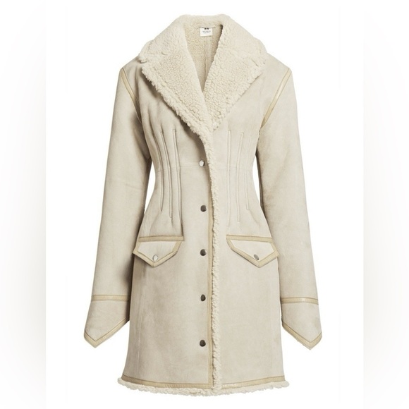 H&M Studio Authentic Suede 100% Lambswool Shearling Coat Size 6 Tan MSRP $499 - Picture 12 of 13